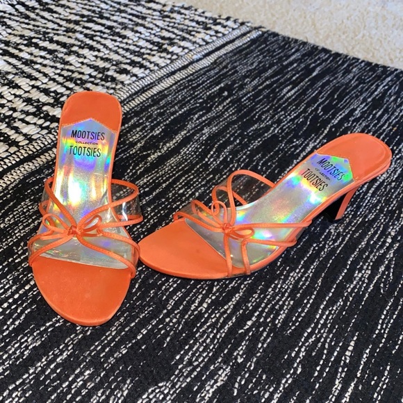 Mootsies Tootsies Shoes - y2k holographic orange bow kitten heels. Size 7.